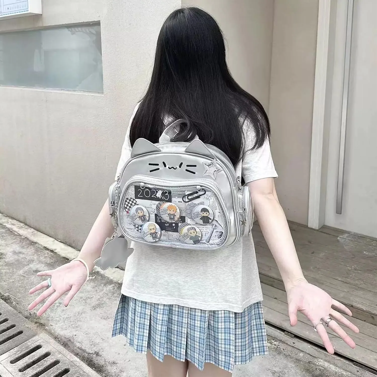 Cute Cat ita bag ita backpack crossbody bag for Y2K Aesthetic pin display with insert