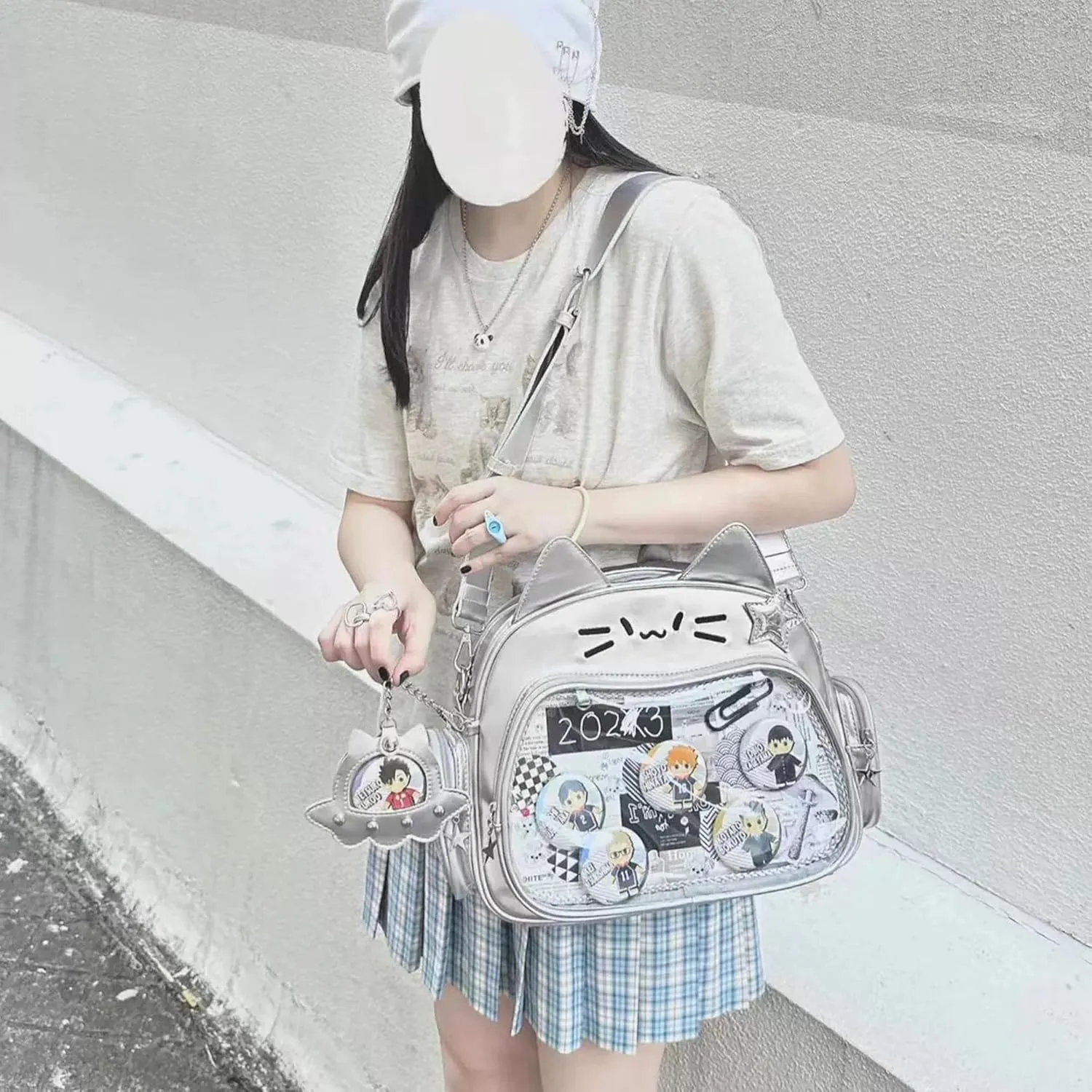 Cute Cat ita bag ita backpack crossbody bag for Y2K Aesthetic pin display with insert