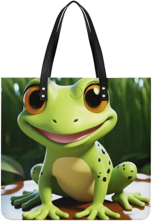 Cute Frog Tote Bag Durable Water-Resistant Handbags Lightweight Tote for Travel Work Book