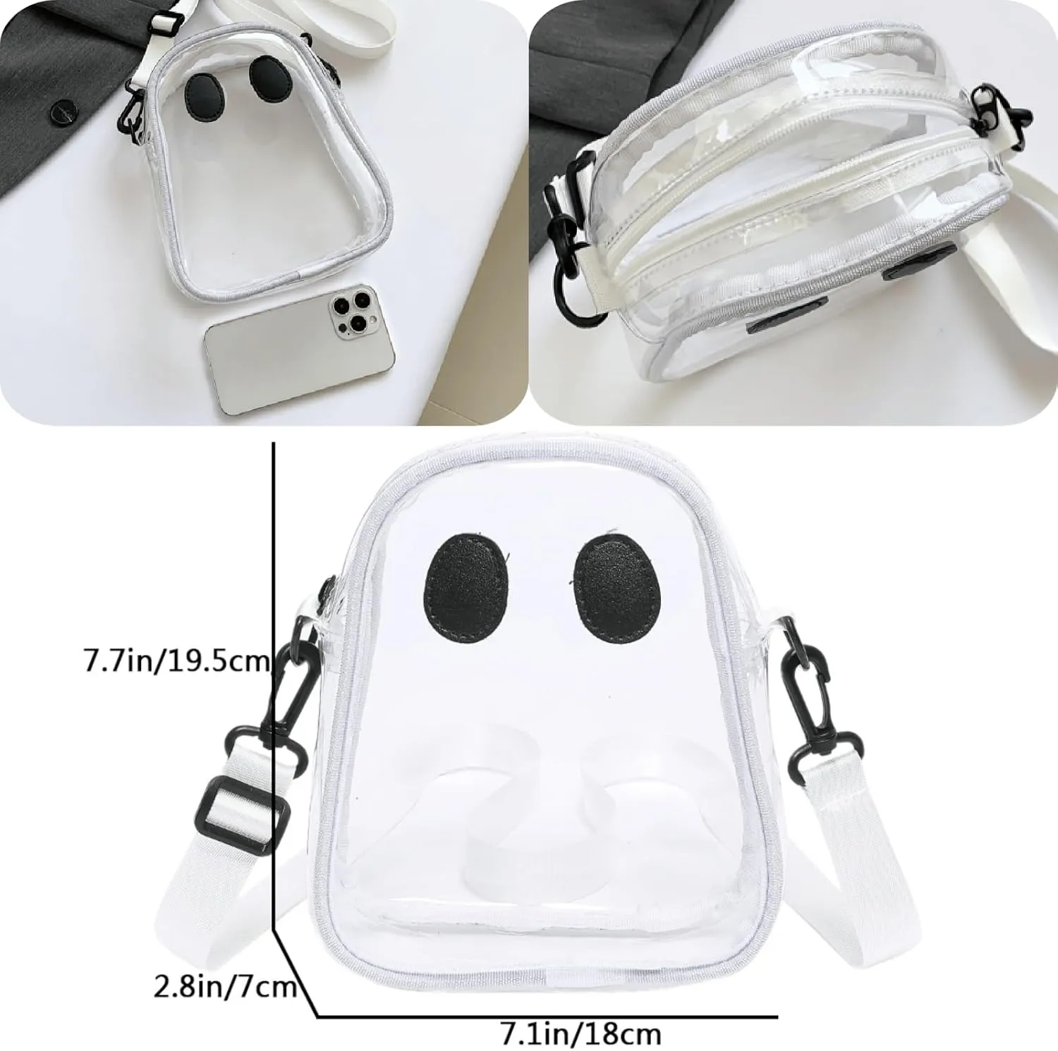 Cute Ghost Clear Purse,Clear Bag For Stadium Events,Stadium Approved Crossbody Bag Purses for Women Adjustable Strap