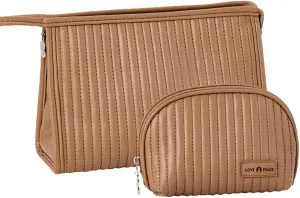 Cute Makeup Bag, 2 Pcs Makeup Bag for Travel, Zipper Pouch for Purse, Small Cosmetic Bag for Handbag (Coffee)