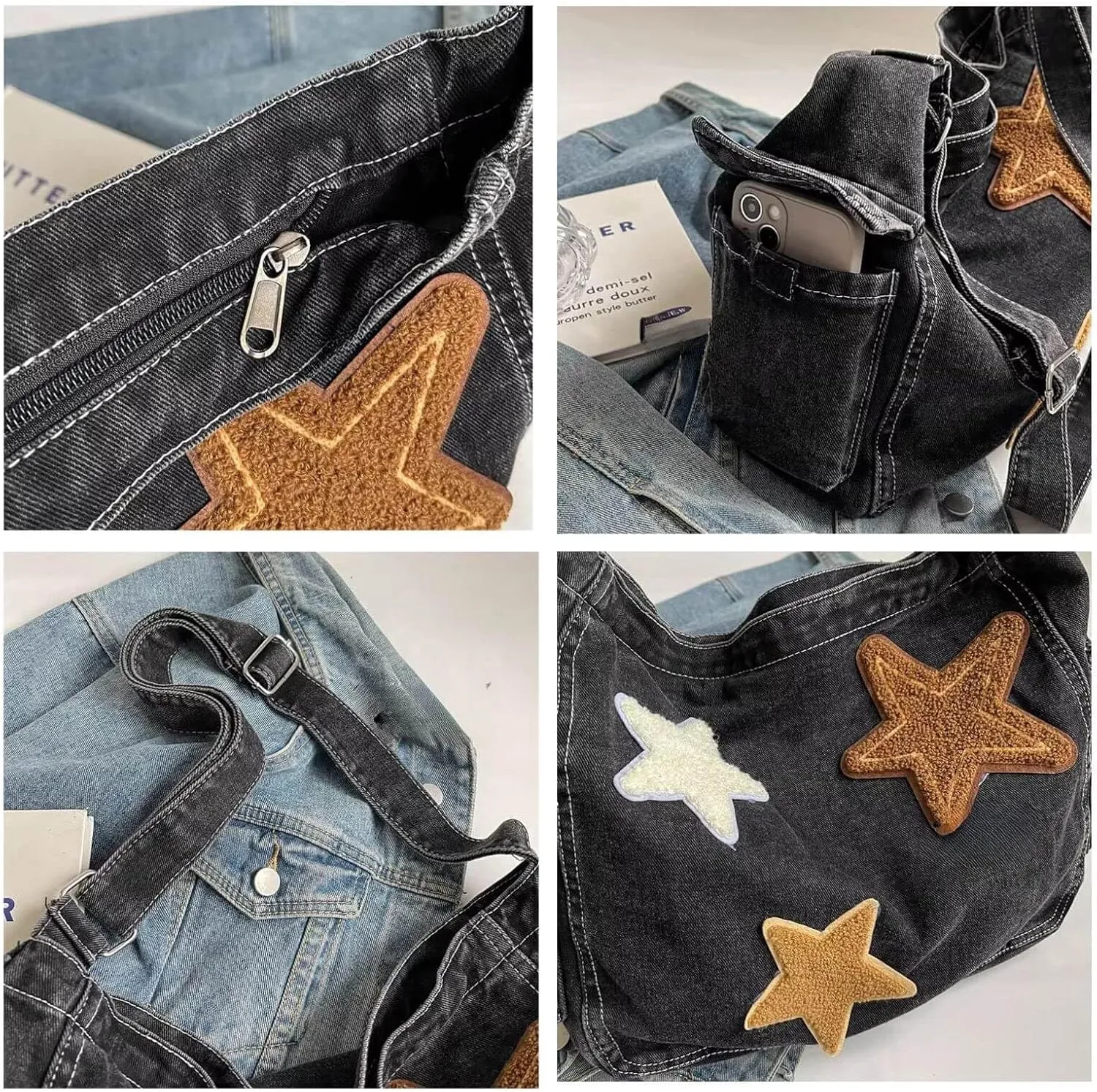 Cute Messenger Bag,Y2k Star Shoulder Bag,Retro Denim Crossbody Denim Tote Purse For Women 2024