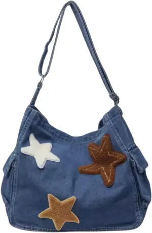 Cute Messenger Bag,Y2k Star Shoulder Bag,Retro Denim Crossbody Denim Tote Purse For Women 2024