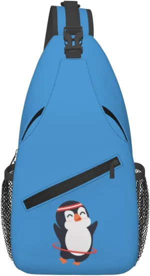 Cute Penguin With Hula Hoop Crossbody Bags For Women Men Chest Backpack Gym Shoulder Bag Travel Outdoor Sports Casual Crossbody Bags