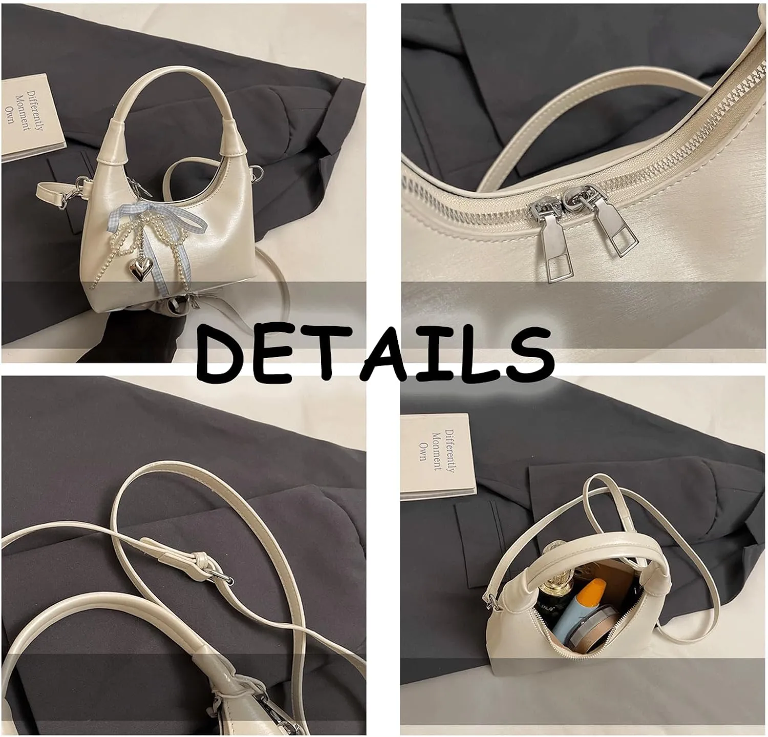Cute Purse Small Hobo Bag Bow Pearl Charm Y2k Mini Purses Retro Classic Elegance Luxurious and Vintage Handbag