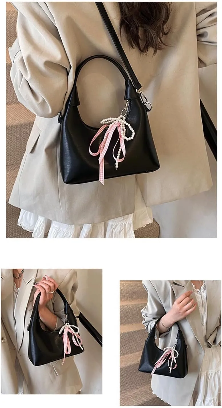Cute Purse Small Hobo Bag Bow Pearl Charm Y2k Mini Purses Retro Classic Elegance Luxurious and Vintage Handbag