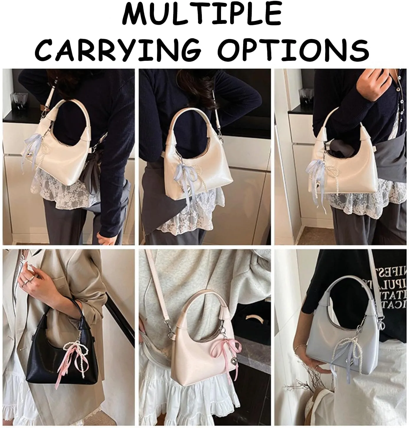 Cute Purse Small Hobo Bag Bow Pearl Charm Y2k Mini Purses Retro Classic Elegance Luxurious and Vintage Handbag