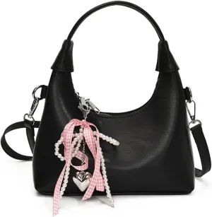 Cute Purse Small Hobo Bag Bow Pearl Charm Y2k Mini Purses Retro Classic Elegance Luxurious and Vintage Handbag