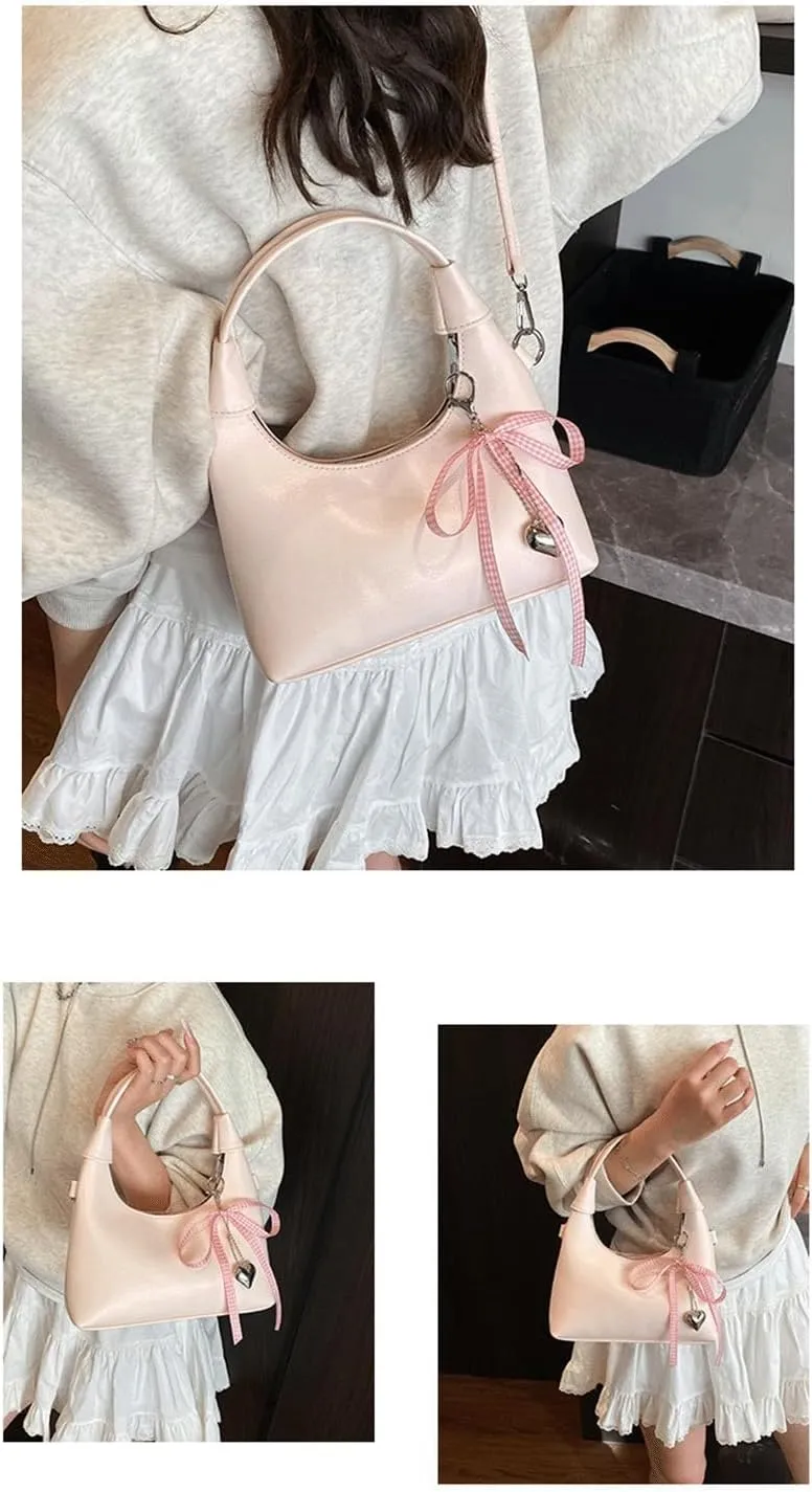 Cute Purse Small Hobo Bag Bow Pearl Charm Y2k Mini Purses Retro Classic Elegance Luxurious and Vintage Handbag