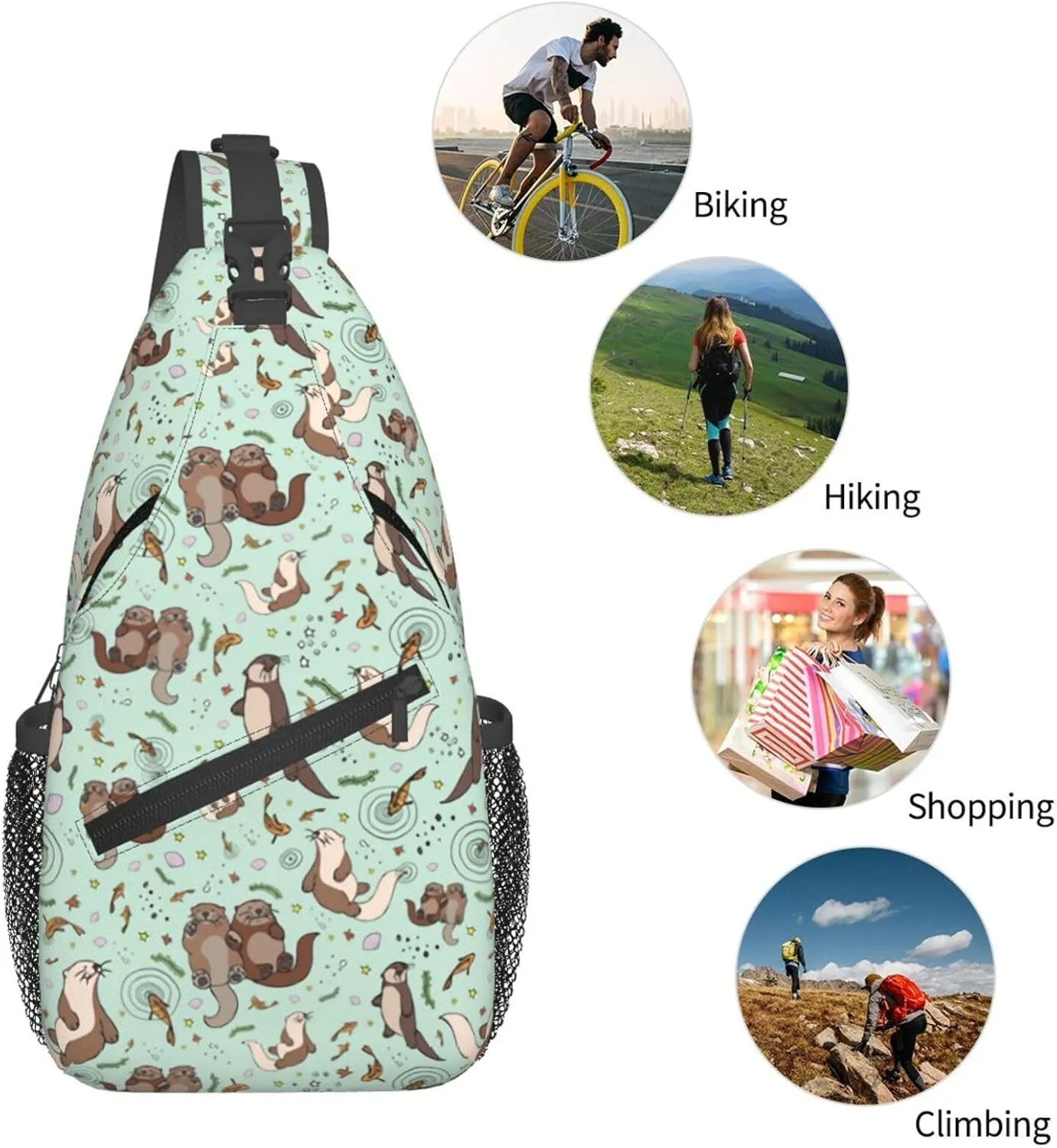Cute Sea Otters Sling Bag Casual Chest Bags Adjustable Crossbody Bag Shoulder Backpack For Travel Hiking
