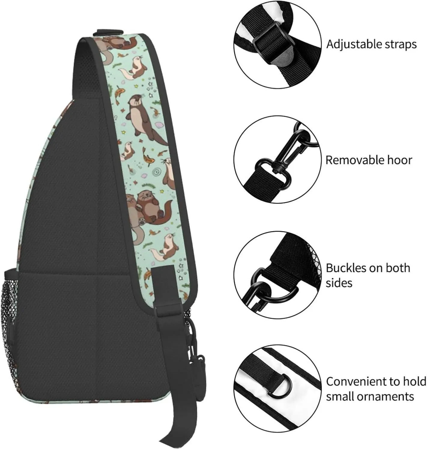Cute Sea Otters Sling Bag Casual Chest Bags Adjustable Crossbody Bag Shoulder Backpack For Travel Hiking