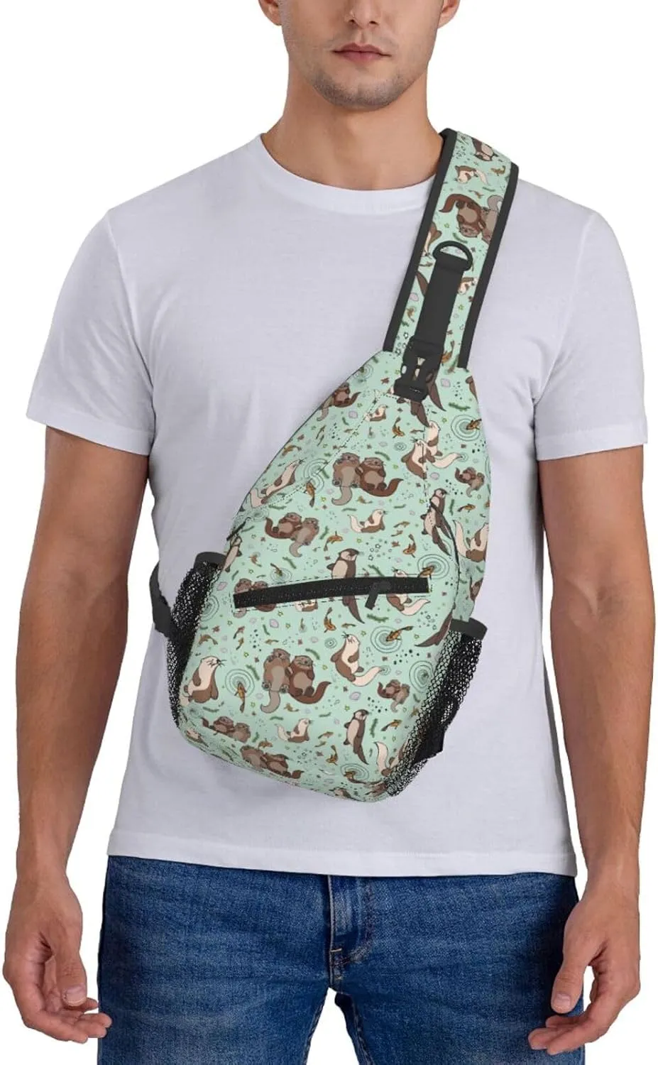 Cute Sea Otters Sling Bag Casual Chest Bags Adjustable Crossbody Bag Shoulder Backpack For Travel Hiking