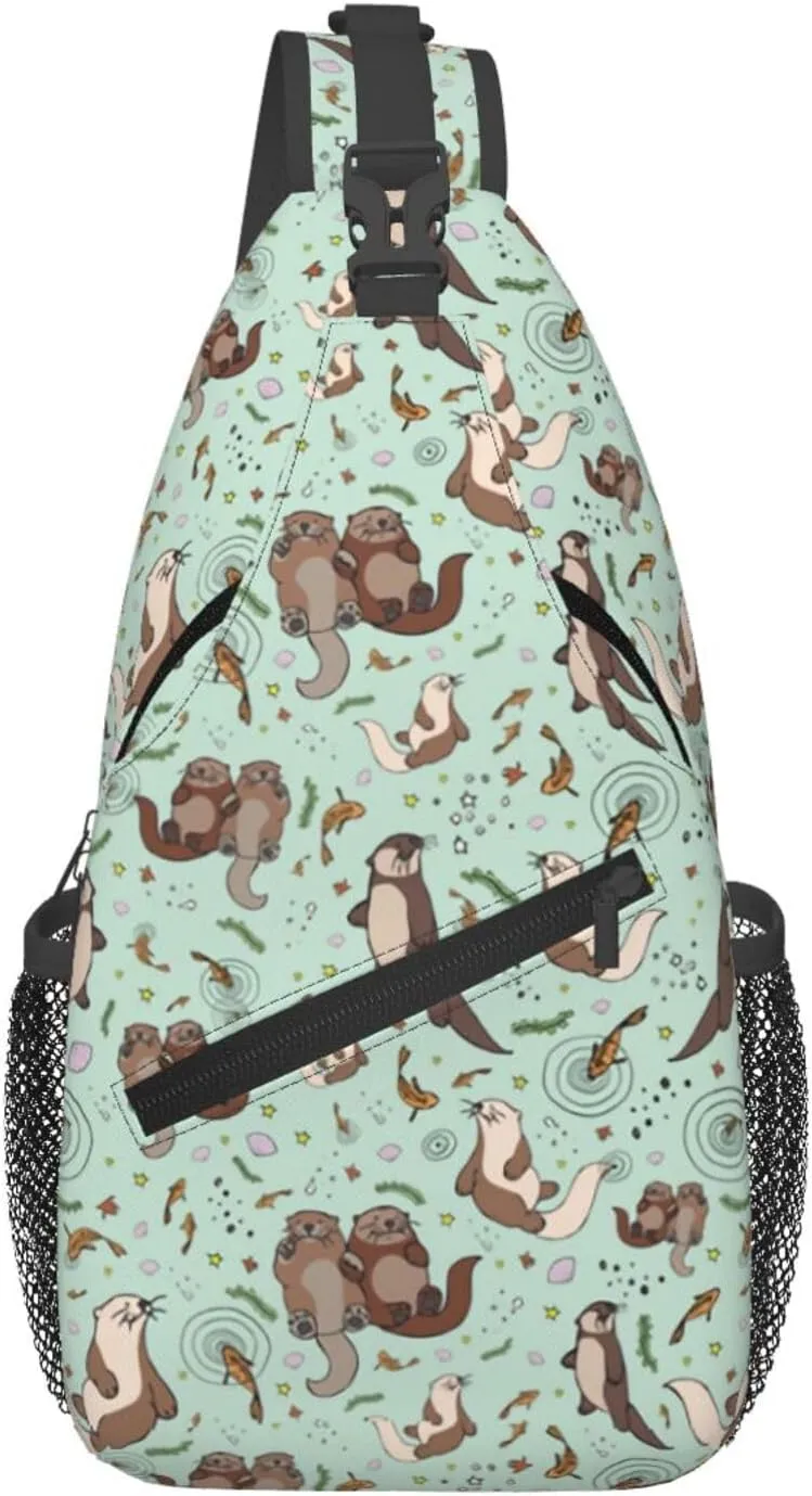 Cute Sea Otters Sling Bag Casual Chest Bags Adjustable Crossbody Bag Shoulder Backpack For Travel Hiking