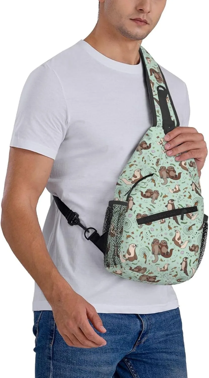 Cute Sea Otters Sling Bag Casual Chest Bags Adjustable Crossbody Bag Shoulder Backpack For Travel Hiking