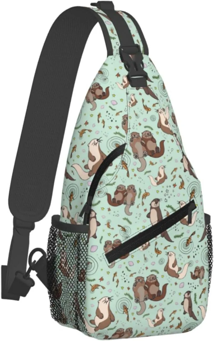Cute Sea Otters Sling Bag Casual Chest Bags Adjustable Crossbody Bag Shoulder Backpack For Travel Hiking