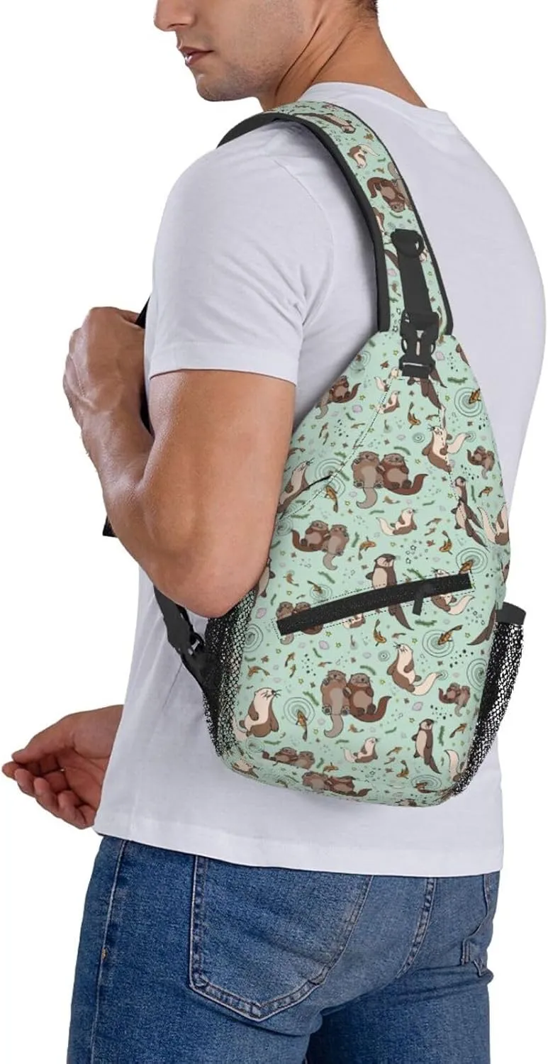 Cute Sea Otters Sling Bag Casual Chest Bags Adjustable Crossbody Bag Shoulder Backpack For Travel Hiking