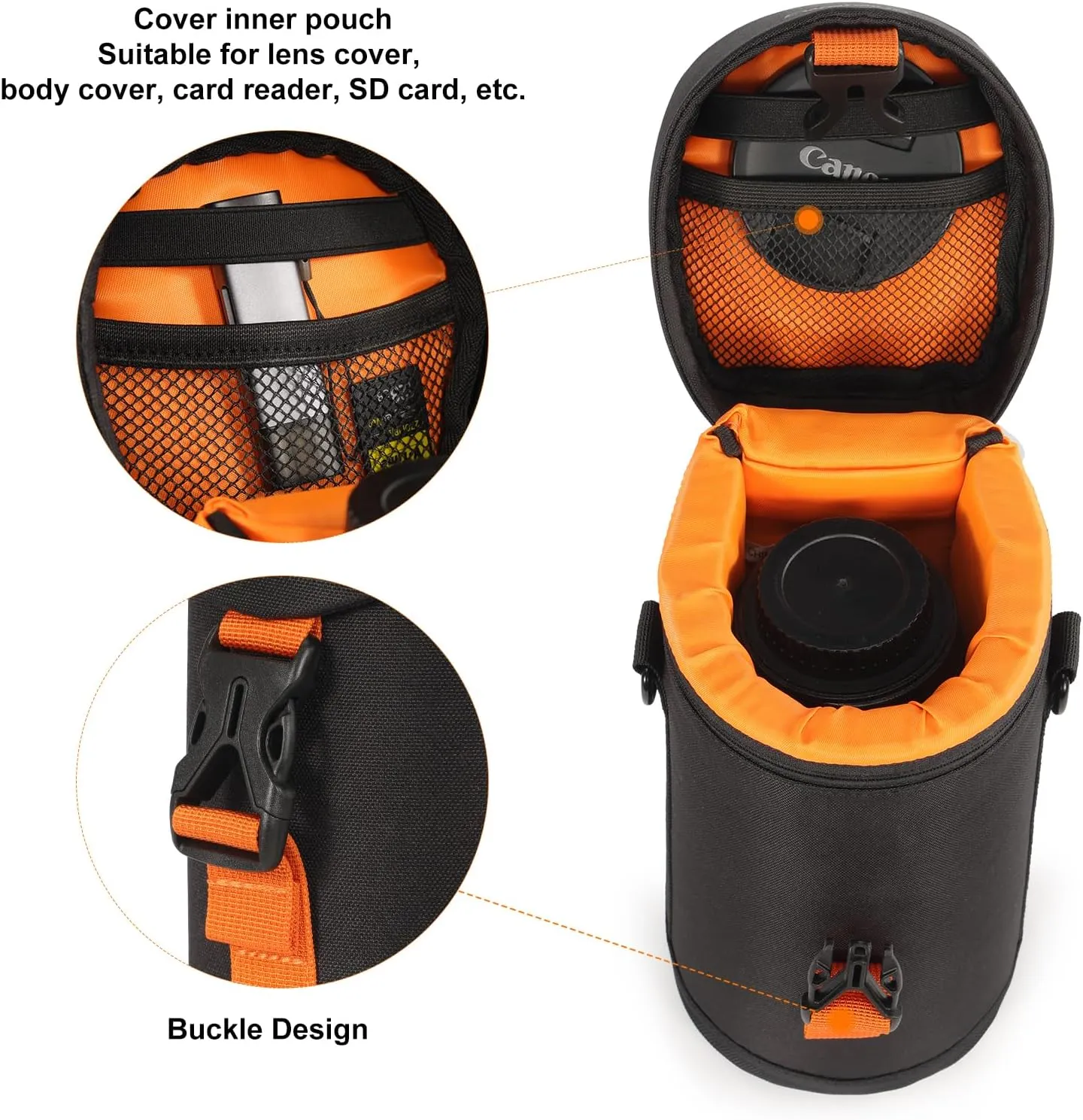 Cwatcun Camera Lens Case, Hard Case Shockproof DSLR Camera Lens Pouch with Shoulder Strap, Water Resistant for Nikon, Sony, Fuji, Canon and Other Lenses Below 3.03" x 7.87" (D x L)