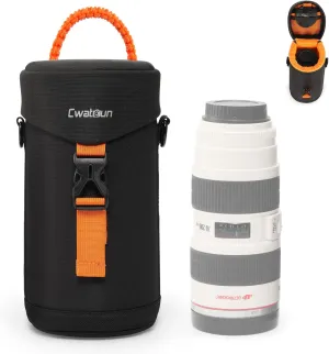 Cwatcun Camera Lens Case, Hard Case Shockproof DSLR Camera Lens Pouch with Shoulder Strap, Water Resistant for Nikon, Sony, Fuji, Canon and Other Lenses Below 3.03" x 7.87" (D x L)
