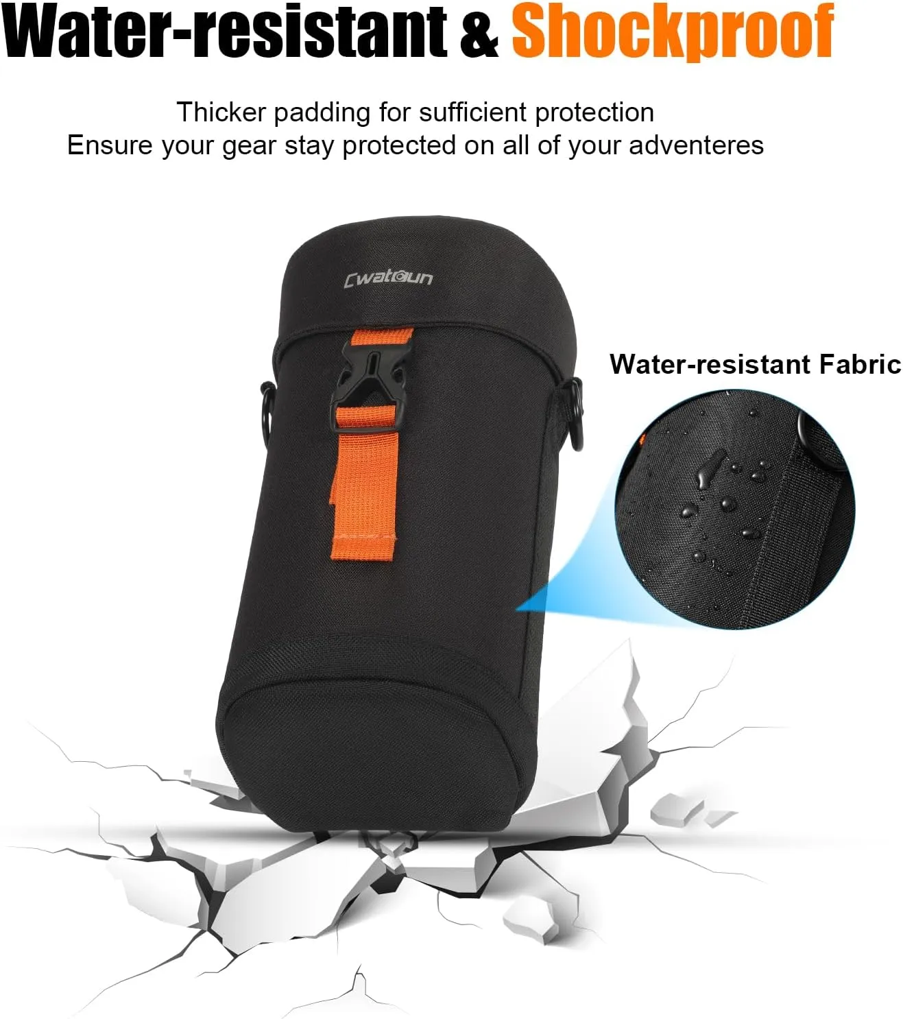 Cwatcun Camera Lens Case, Hard Case Shockproof DSLR Camera Lens Pouch with Shoulder Strap, Water Resistant for Nikon, Sony, Fuji, Canon and Other Lenses Below 3.03" x 7.87" (D x L)