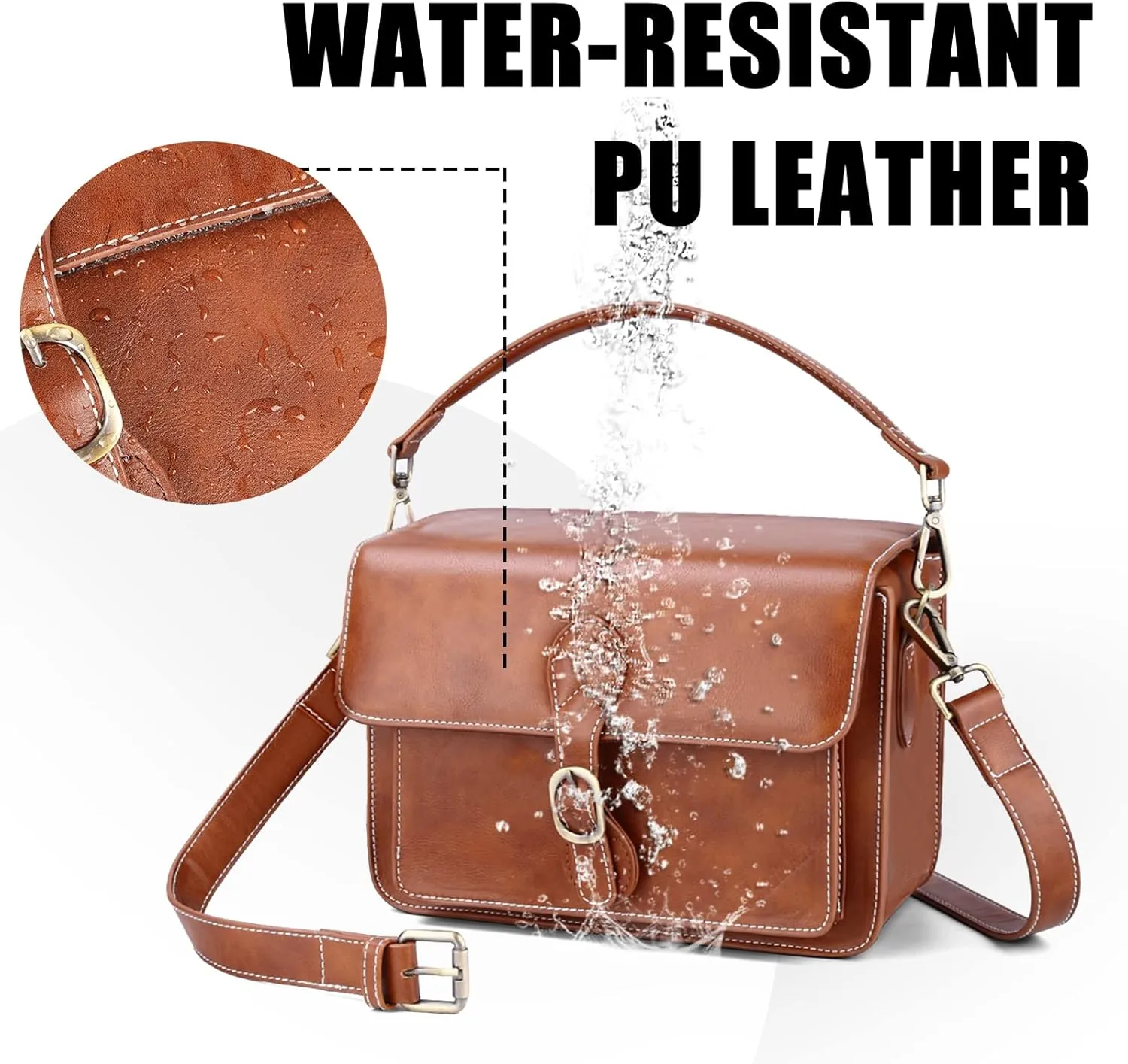Cwatcun Camera Shoulder Bag Compact Camera Case Waterproof Retro Compatible for Canon Nikon Sony SLR DSLR Mirrorless Camera and Lens Brown, Small