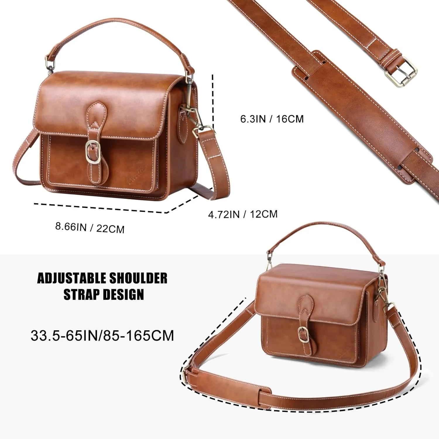 Cwatcun Camera Shoulder Bag Compact Camera Case Waterproof Retro Compatible for Canon Nikon Sony SLR DSLR Mirrorless Camera and Lens Brown, Small