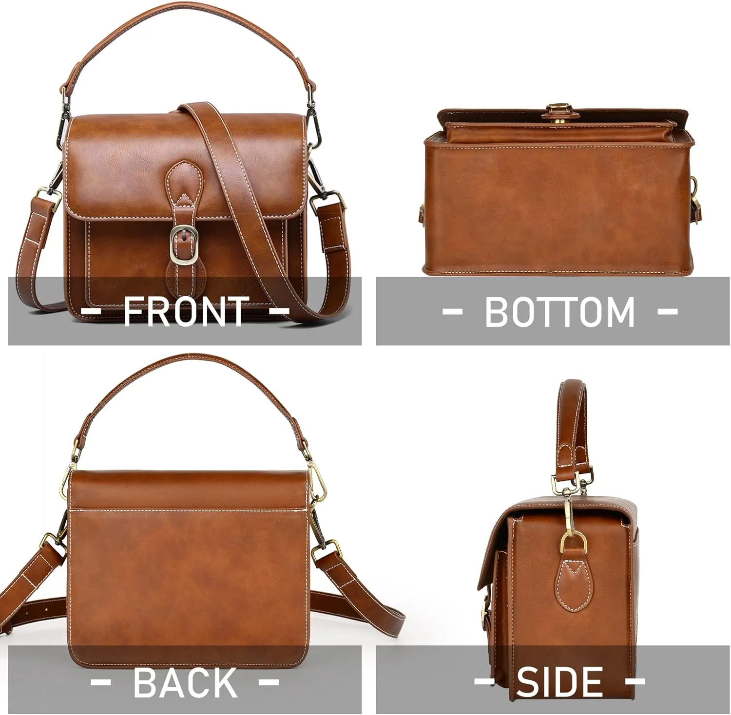 Cwatcun Camera Shoulder Bag Compact Camera Case Waterproof Retro Compatible for Canon Nikon Sony SLR DSLR Mirrorless Camera and Lens Brown, Small