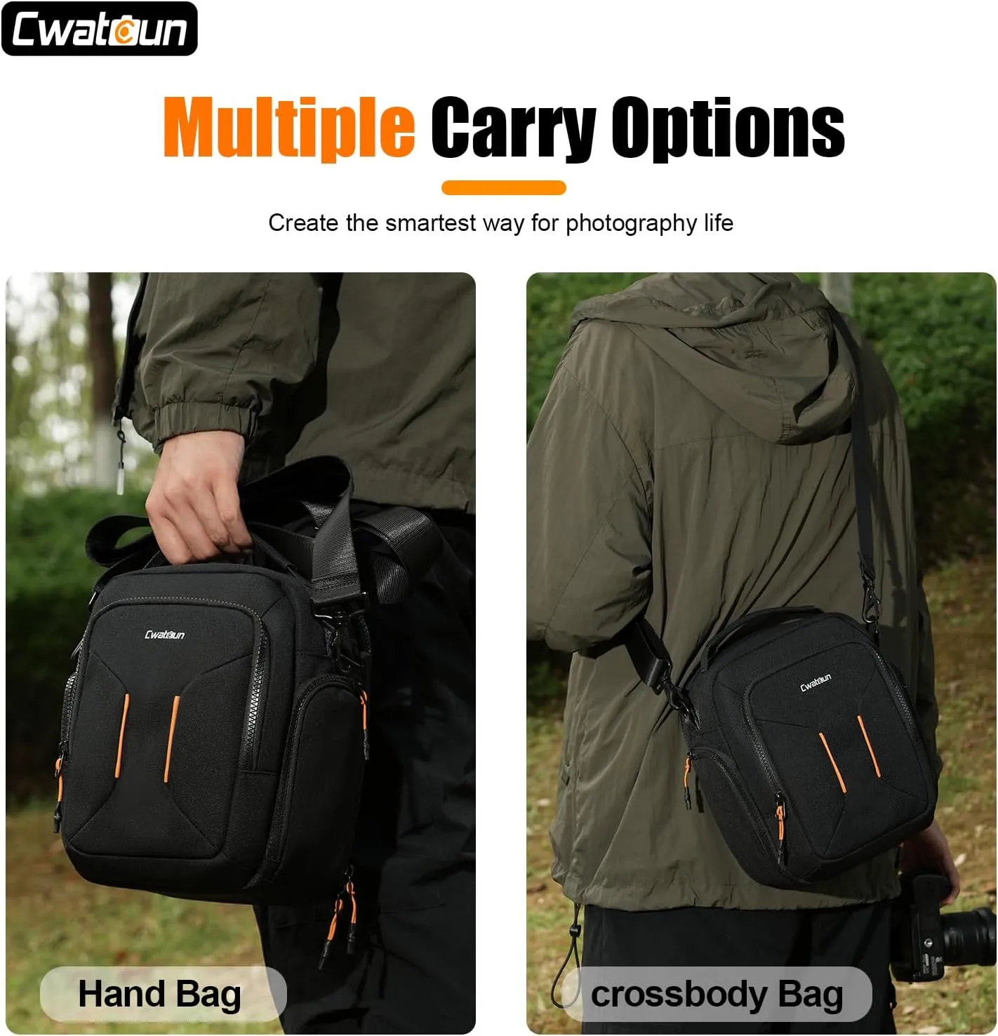 Cwatcun Campact Camera Bag Camera Sling Case for Canon Nikon Sony Fuji Cameras, Lens, DSLR SLR Mirrorless, Shoulder Corssbody Camera Bag, Travel Photography Water-resistant Bag Purse, Black