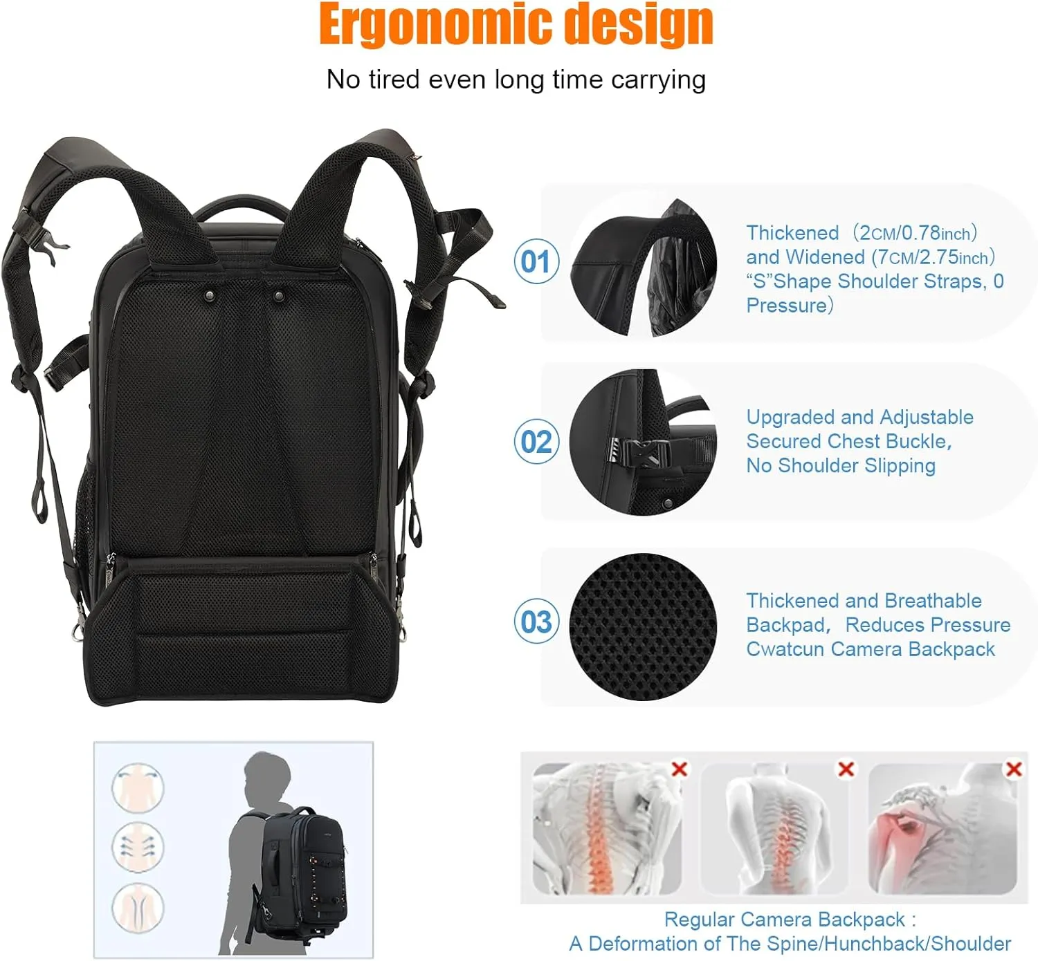 Cwatcun D136Camera Backpack Rolling