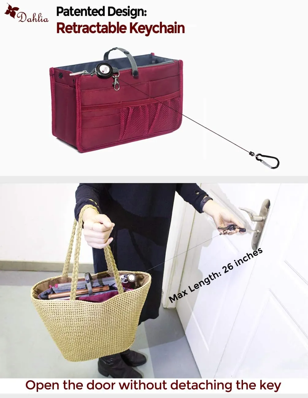 Dahlia Patented Handbag Purse Organizer Insert - STURDY Flexible