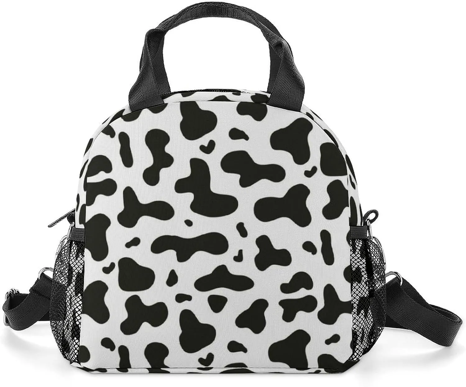 Dairy Cow Pattern Portable Lunch Box Crossbody Bag Tote Insulated with Adjustable Strap Work Beach Picnic