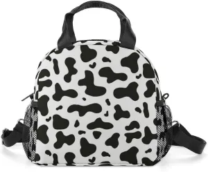 Dairy Cow Pattern Portable Lunch Box Crossbody Bag Tote Insulated with Adjustable Strap Work Beach Picnic
