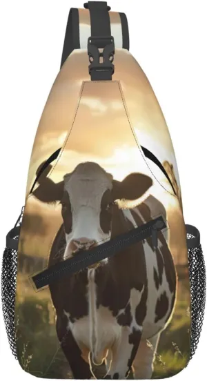 Dairy Cow Print Diagonally Sling Bag Cross Bag Adjustable Strap Compact Crossbody Bag Travel Bag
