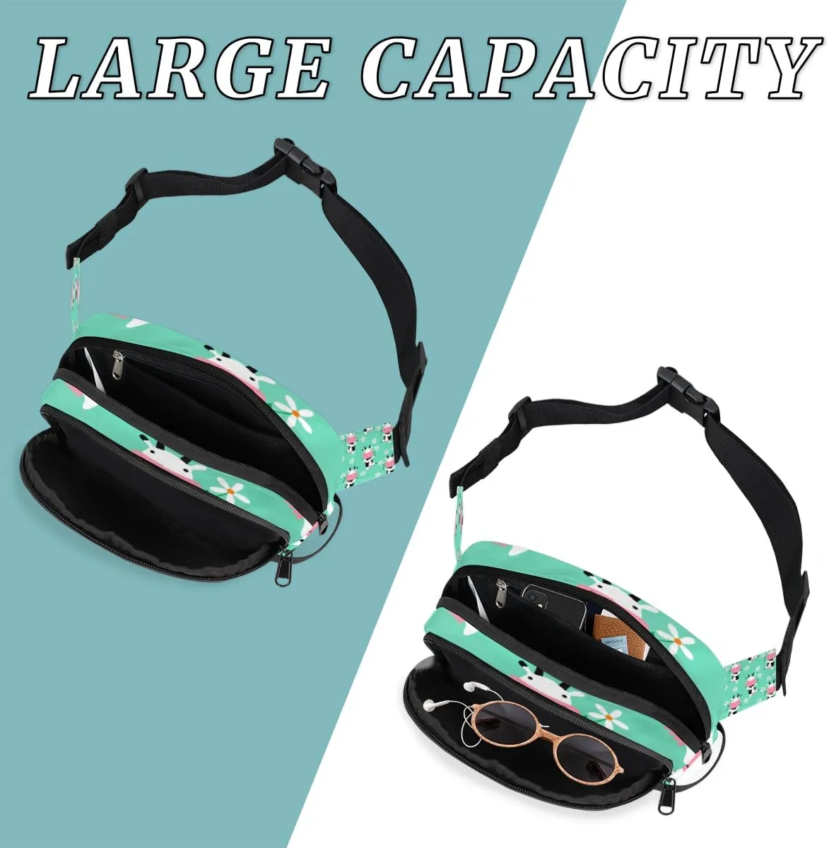 Dancing Cow Fanny Pack for Women Men Waterproof Belt Bag Crossbody Waist Bag with Adjustable Strap Fashion Waist Packs for Casual Running Gym Hiking Travel Workout Cycling
