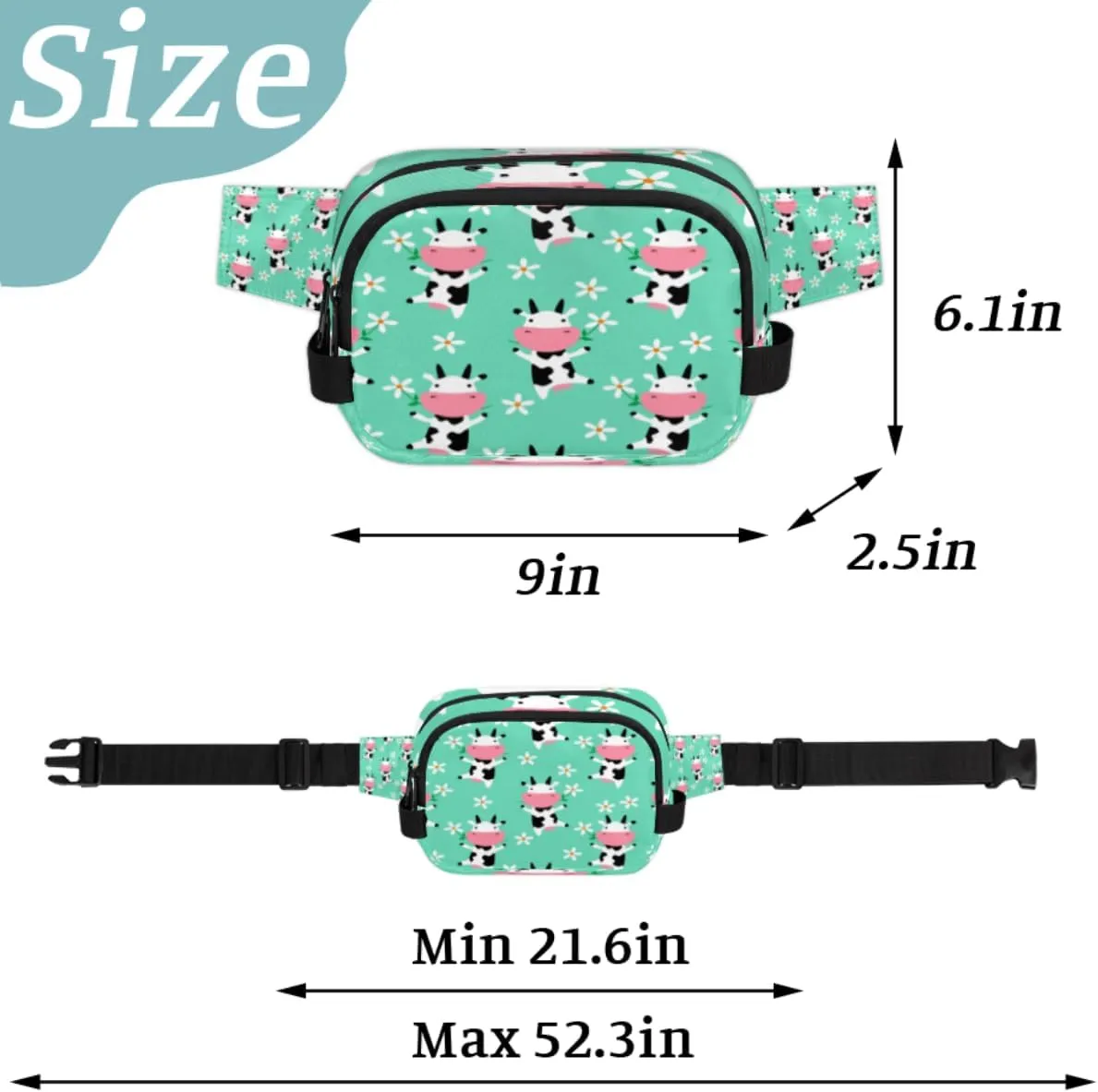 Dancing Cow Fanny Pack for Women Men Waterproof Belt Bag Crossbody Waist Bag with Adjustable Strap Fashion Waist Packs for Casual Running Gym Hiking Travel Workout Cycling