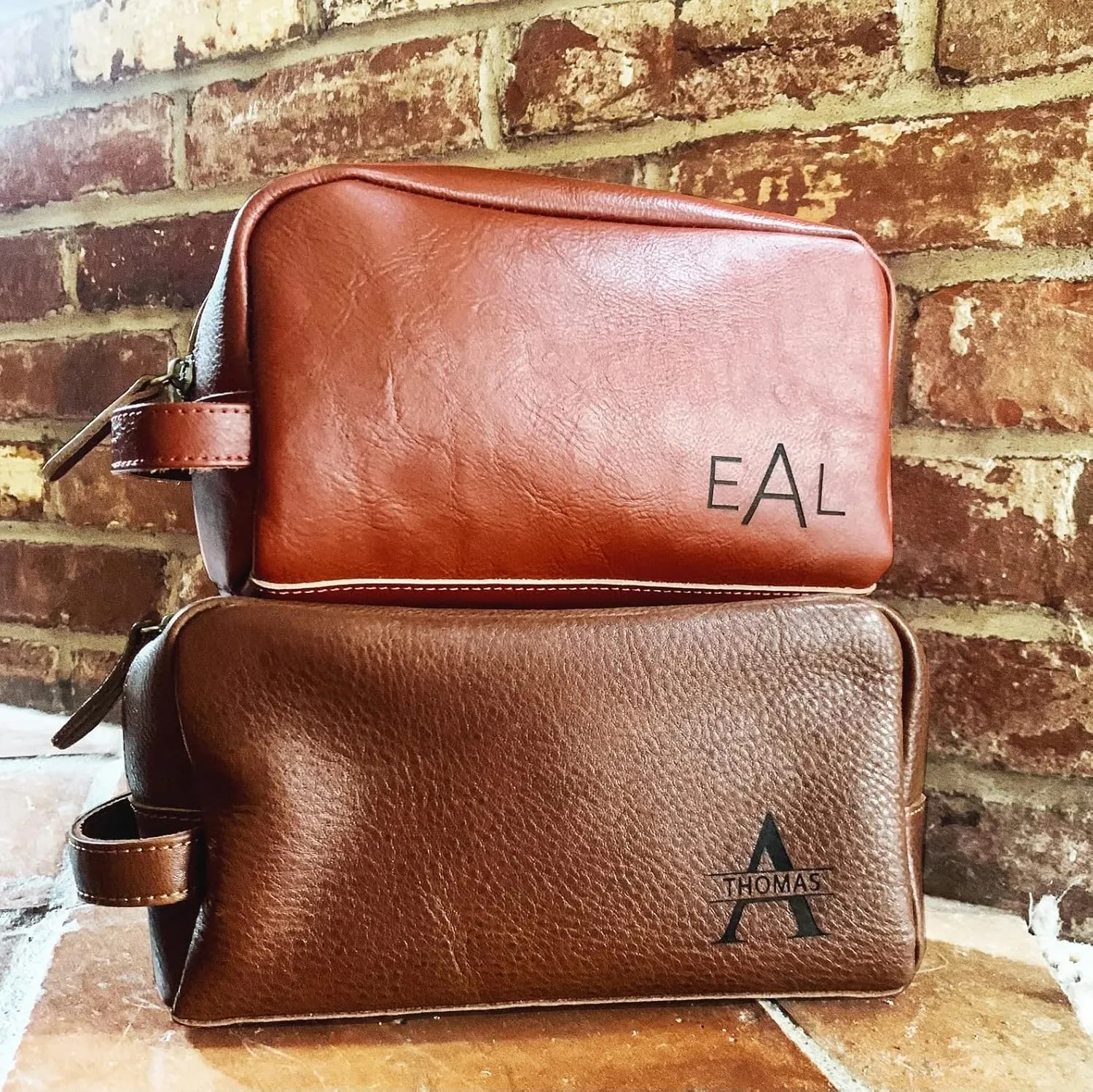 Danique Jewelry Personalized Genuine Leather Toiletry Bag, Men's Dopp Kit, Men's Bag Engraved with Monogram or Name