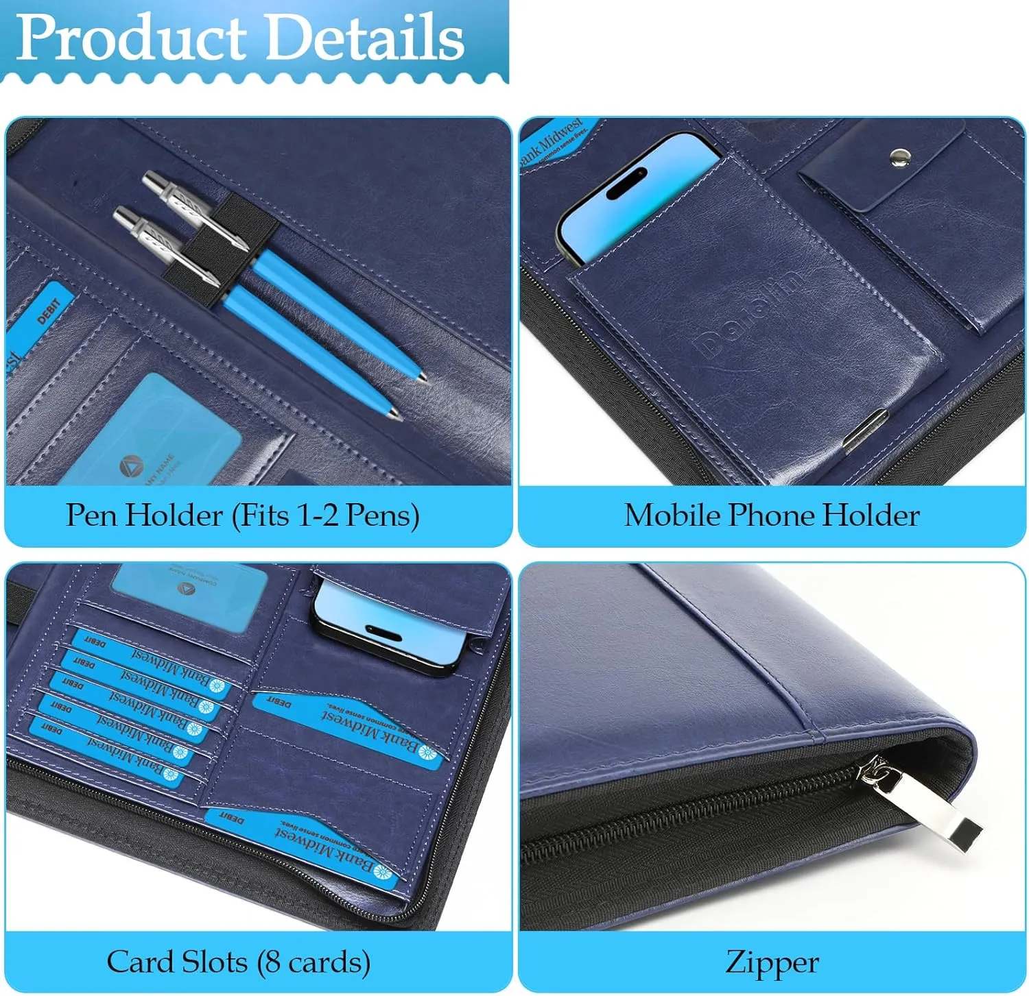 Darolin [Safe Zippered Portfolio Padfolio Organizer Binder with Clipboard, Leather Business Interview Resume Document Holder Folder Planner Organizer for Office Conference Notepad Bag for Men Women