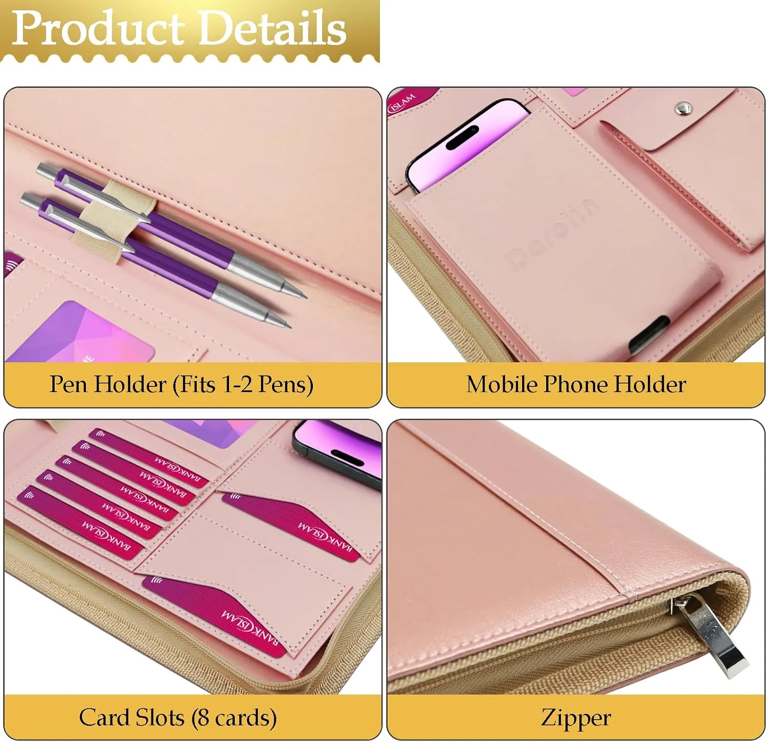 Darolin [Safe Zippered Portfolio Padfolio Organizer Binder with Clipboard, Leather Business Interview Resume Document Holder Folder Planner Organizer for Office Conference Notepad Bag for Men Women