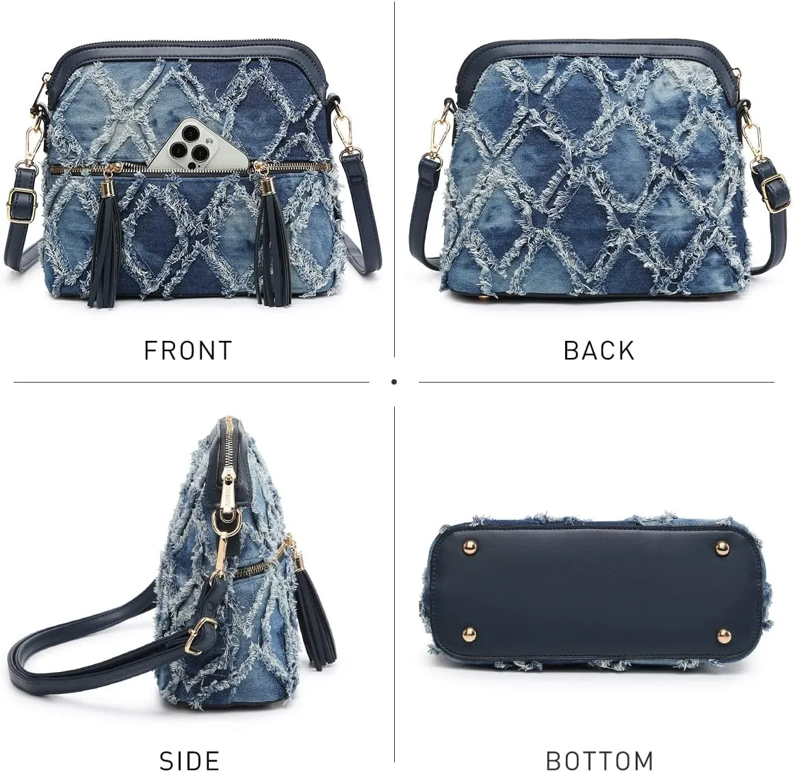 Dasein Women Tassel Zipper Pocket Crossbody Bag Shoulder Purse Fashion Travel Bag with Multi Pockets