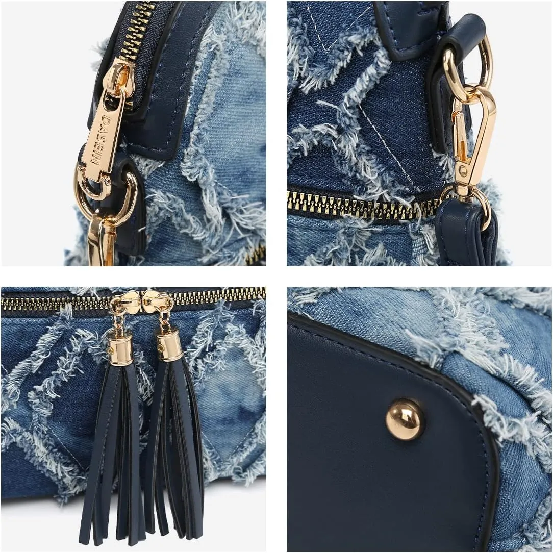 Dasein Women Tassel Zipper Pocket Crossbody Bag Shoulder Purse Fashion Travel Bag with Multi Pockets