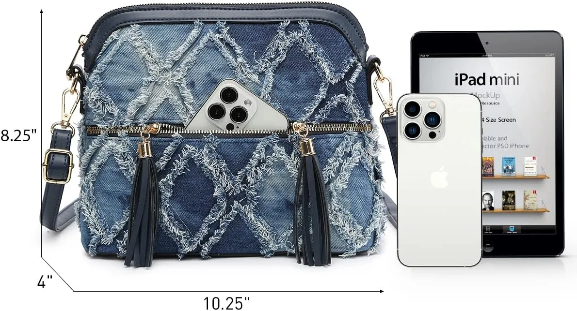 Dasein Women Tassel Zipper Pocket Crossbody Bag Shoulder Purse Fashion Travel Bag with Multi Pockets