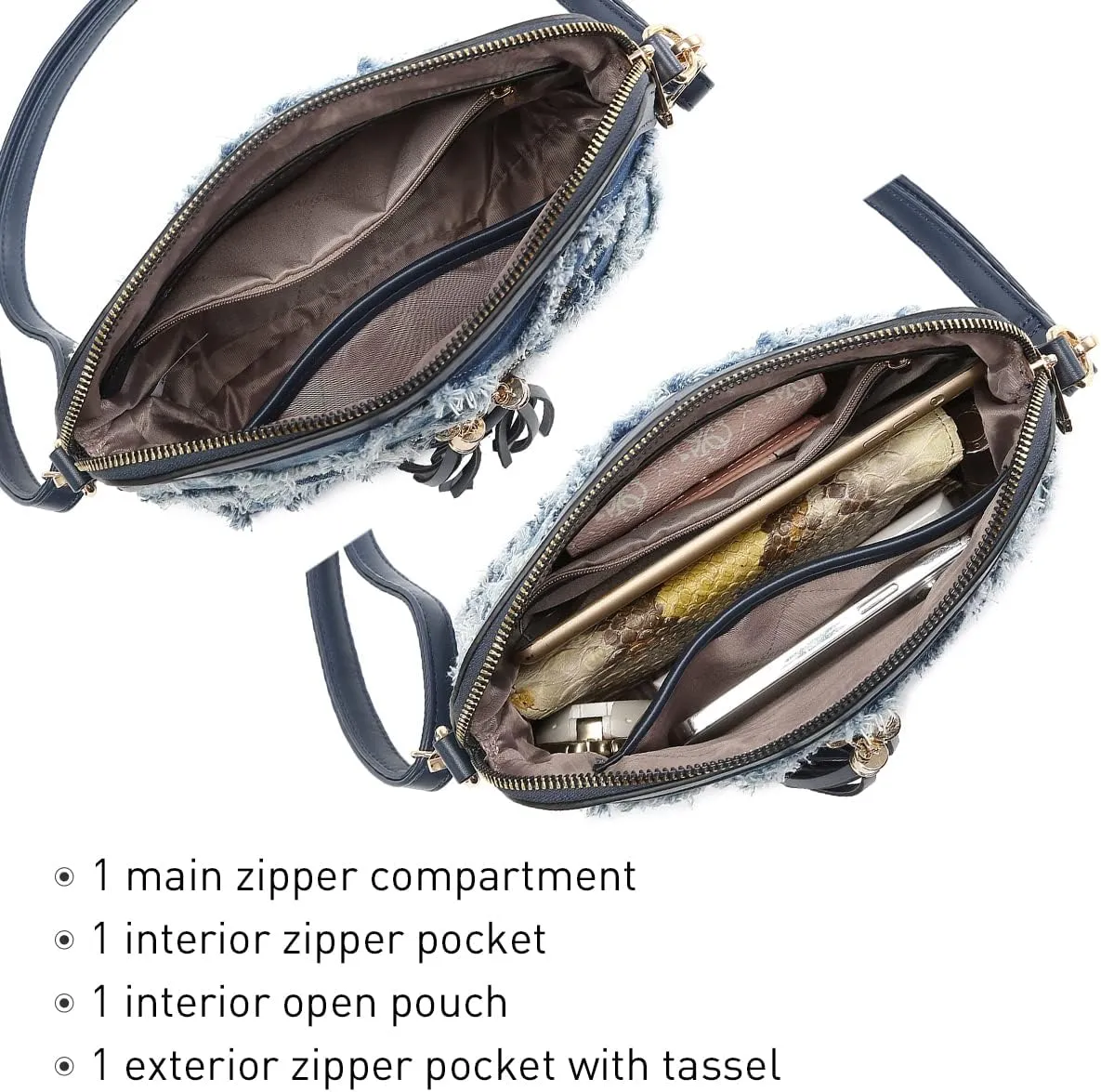 Dasein Women Tassel Zipper Pocket Crossbody Bag Shoulder Purse Fashion Travel Bag with Multi Pockets