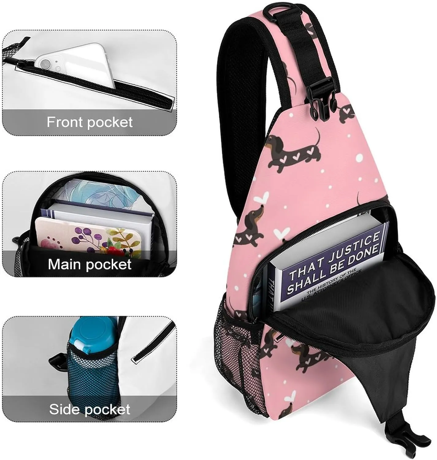 Dechshund Sling Backpack Mens Women Crossbody Backpack Chest Bag Cycling Daypack Hiking Bag Casual Daypacks Sports Backpacks