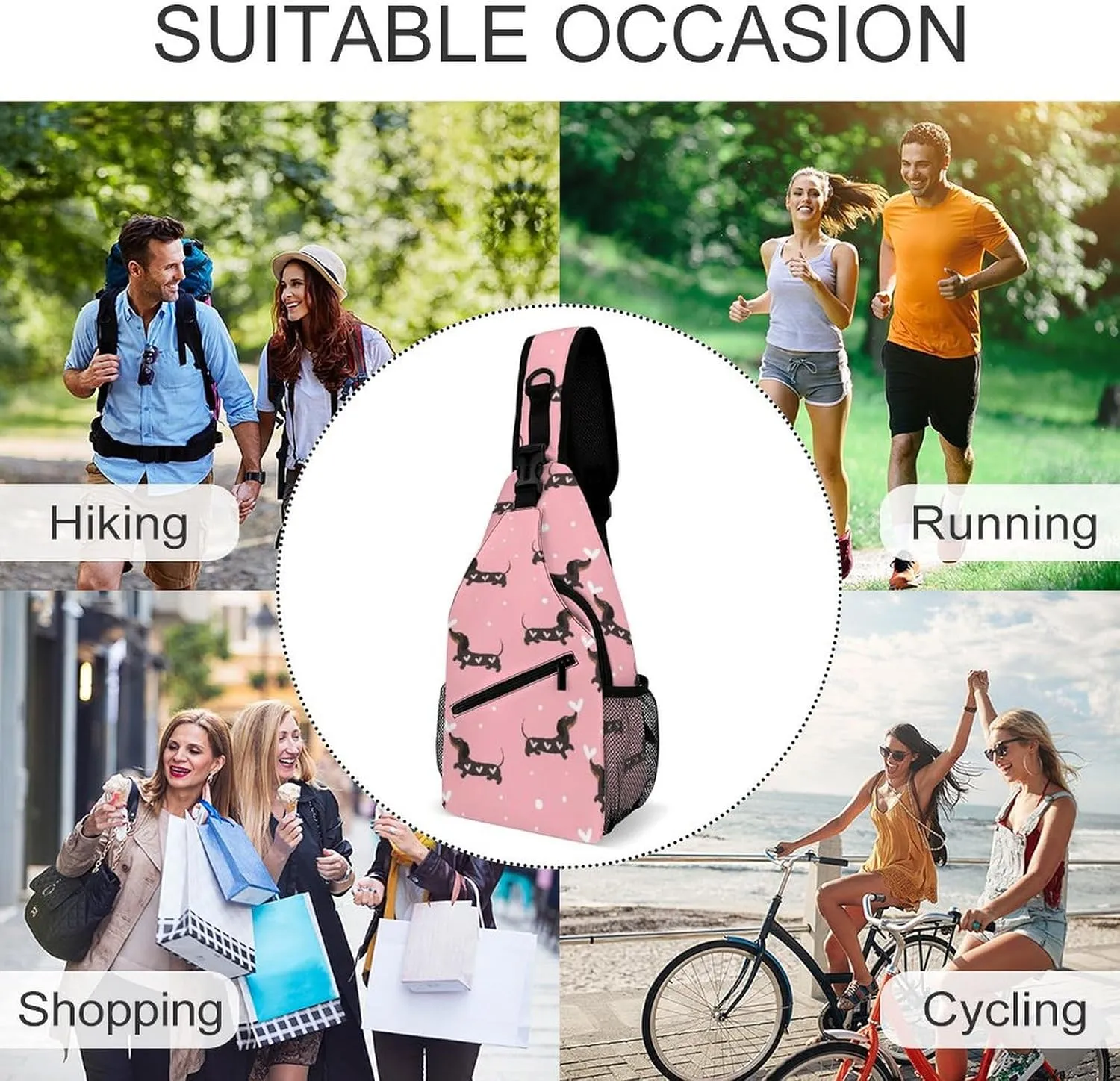 Dechshund Sling Backpack Mens Women Crossbody Backpack Chest Bag Cycling Daypack Hiking Bag Casual Daypacks Sports Backpacks
