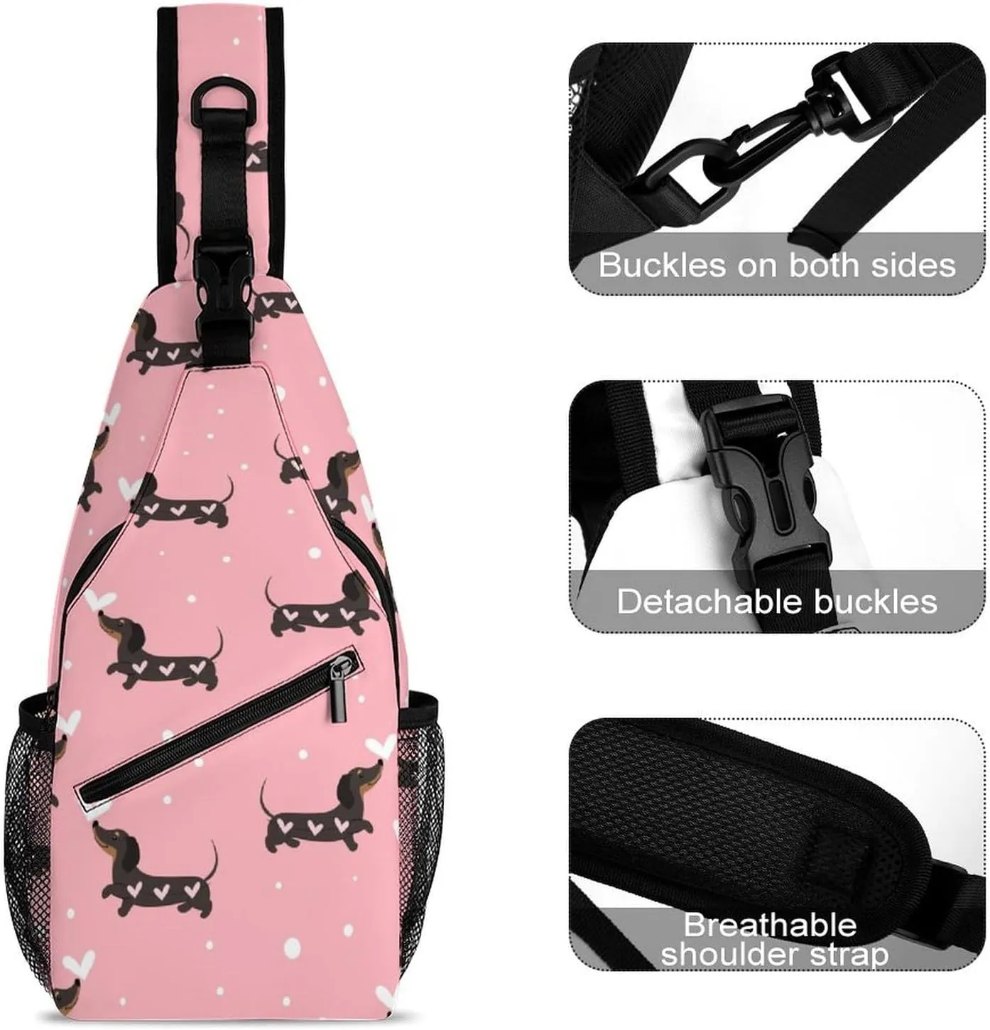 Dechshund Sling Backpack Mens Women Crossbody Backpack Chest Bag Cycling Daypack Hiking Bag Casual Daypacks Sports Backpacks
