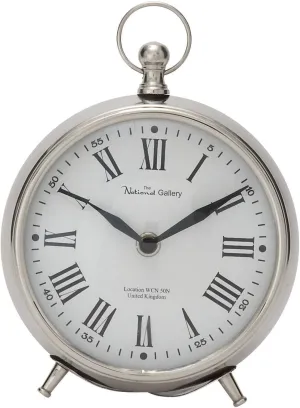 Deco 79 Stainless Steel Metal Decorative Clock Mantel Clock with Ring Top, Tabletop Clock 6" x 3" x 7", Silver