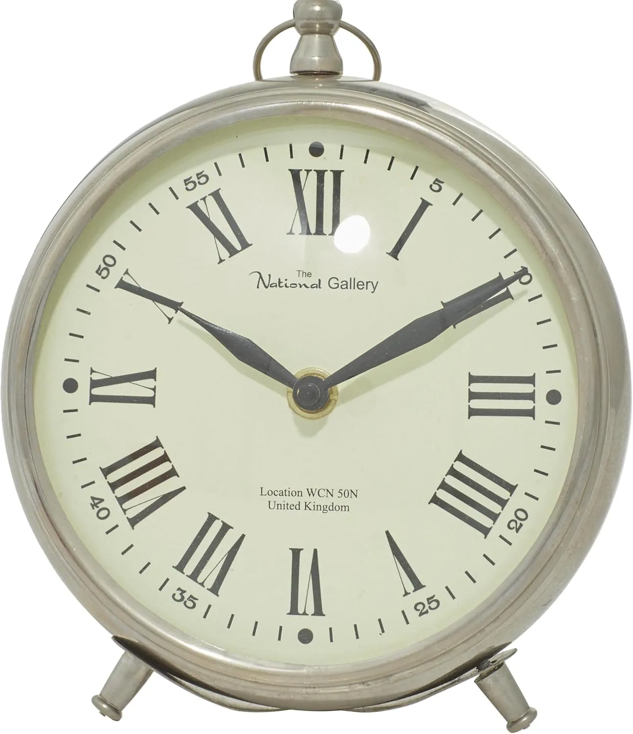 Deco 79 Stainless Steel Metal Decorative Clock Mantel Clock with Ring Top, Tabletop Clock 6" x 3" x 7", Silver