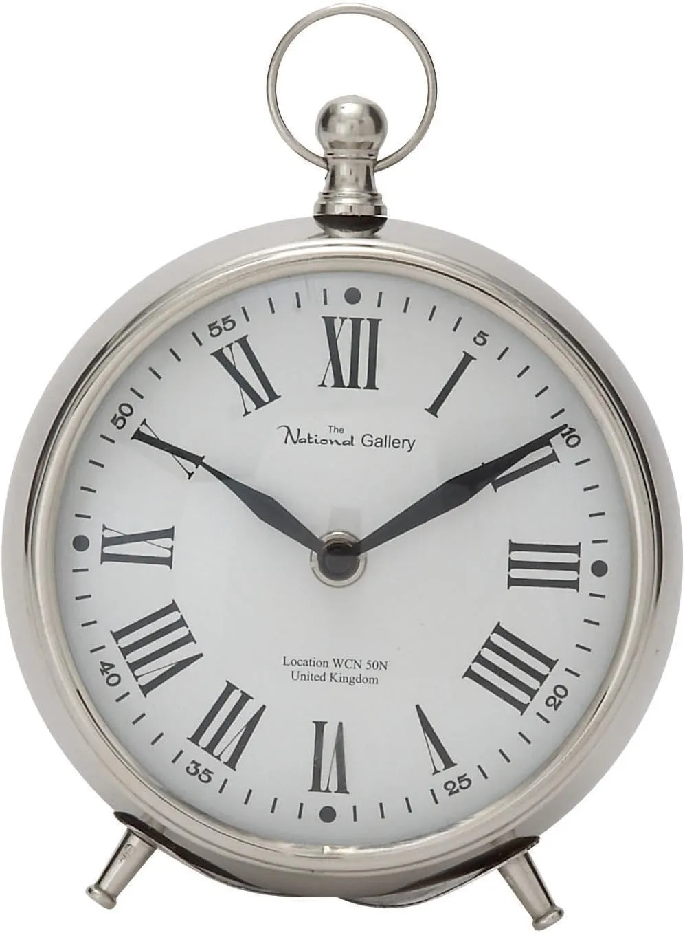 Deco 79 Stainless Steel Metal Decorative Clock Mantel Clock with Ring Top, Tabletop Clock 6" x 3" x 7", Silver