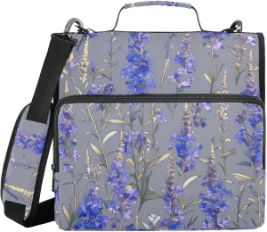 Deep Blue Flower 3 Rings 1.5 inch Binder Zipper with Strap Multiple Pockets Zippered Portfolio Suitable for Middle School