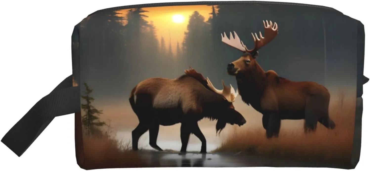 Deer Bear Moose Print Storage Bags Travel Cosmetic Organizer Bag Large Capacity Zippered Storage Pouch