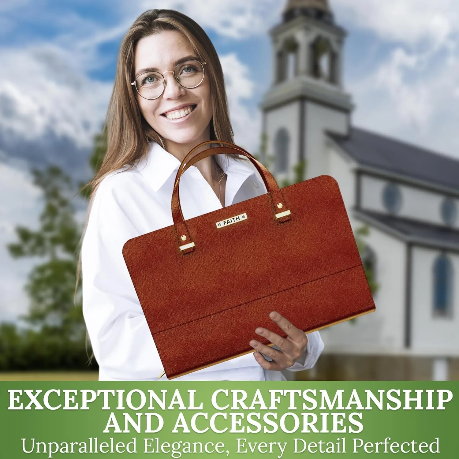 DEHITE Bible Bags for Women - Leather Bible Carrying Case - Pen Slots - Zippered Pocket - Premium PU Leather